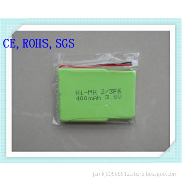 Ni-MH Rechargeable 2/3f6-400mAh 3.6V Battery Pack for Communications Equipment, Electric Toys, Battery, Alarm System, Rechargeable Battery